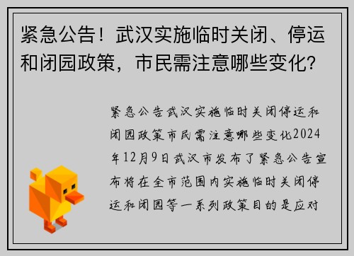 紧急公告！武汉实施临时关闭、停运和闭园政策，市民需注意哪些变化？