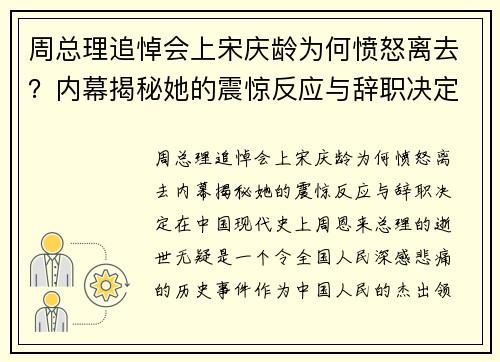 周总理追悼会上宋庆龄为何愤怒离去？内幕揭秘她的震惊反应与辞职决定