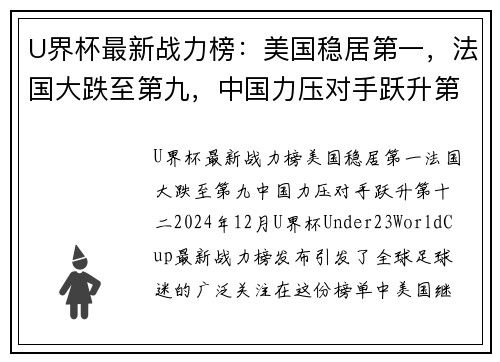 U界杯最新战力榜：美国稳居第一，法国大跌至第九，中国力压对手跃升第十二