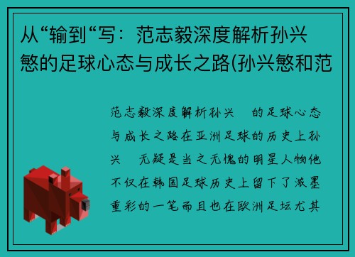 从“输到“写：范志毅深度解析孙兴慜的足球心态与成长之路(孙兴慜和范志毅谁厉害)